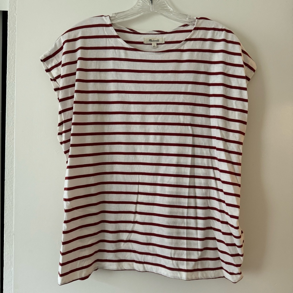 Madewell Red and White Striped Top, Size Large